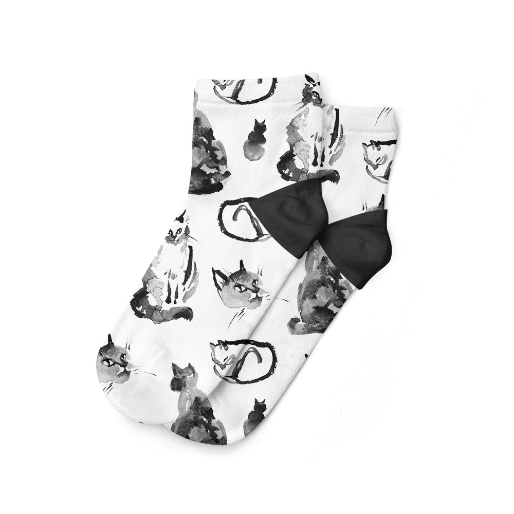 Siyah Beyaz Kediler Patik Çorap